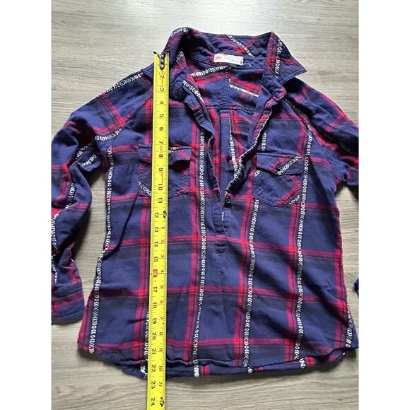Love Tree Happens Youth Size Large Plaid Shirt Half Button Long Sleeve Pullover - Picture 2 of 5